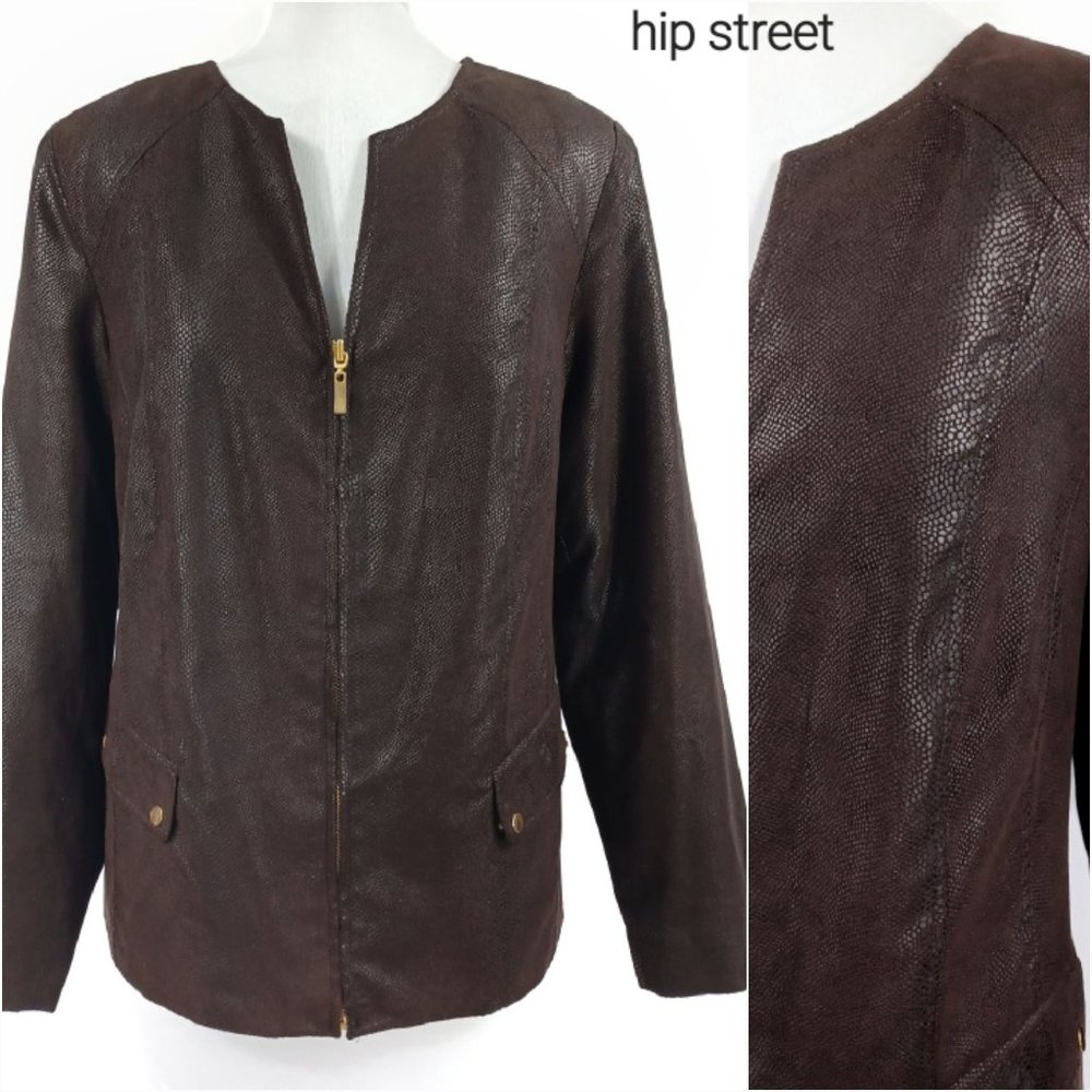 JM COLLECTION Snake Pattern Microsuede Zip Front Jacket 12